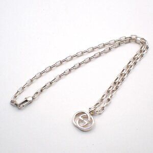 GUCCI Logo Interlocking G Chain Necklace Pendant AG925 Silver Italy 04AA166